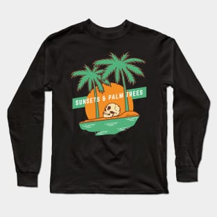 Sunsets And Palm Trees Vintage Skeleton Long Sleeve T-Shirt